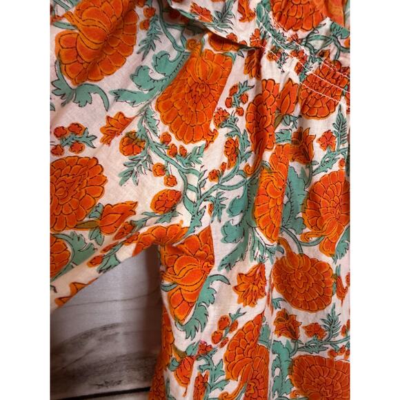 Ivy Jane Off the Shoulder Top S/M Green White Orange Bohoemian Rouched - Picture 6 of 7